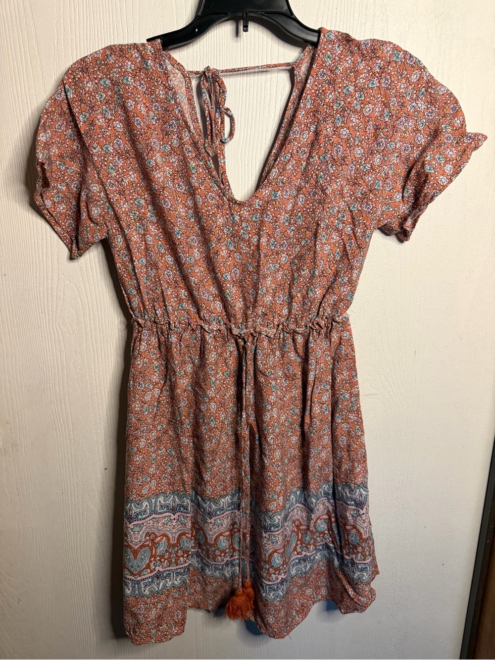 BeBop Rust Floral Mini Dress with Tassel Tie